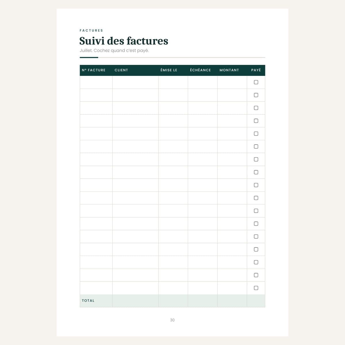 Suivi des factures du Freelance Income Tracker