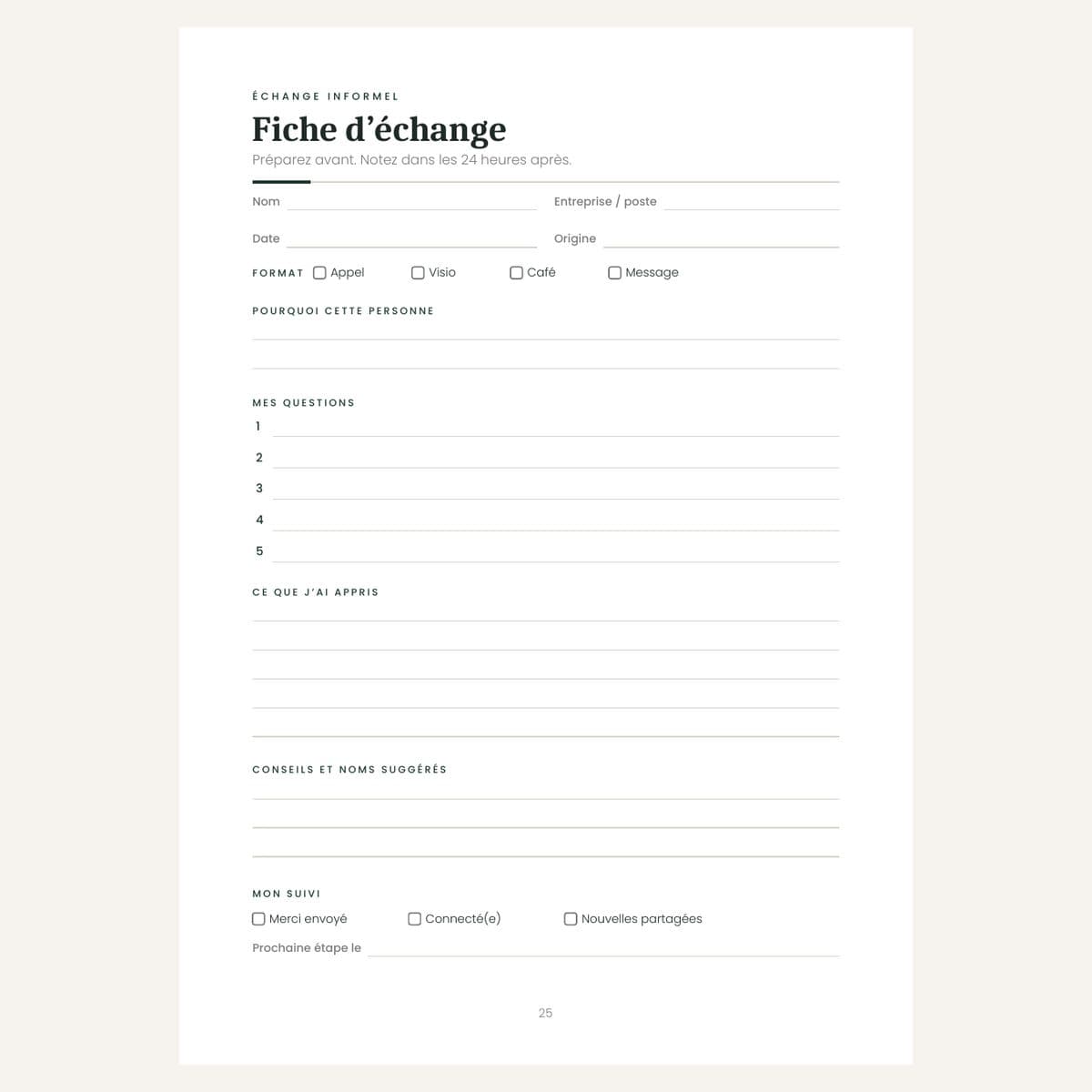Fiche d'échange du Networking Planner