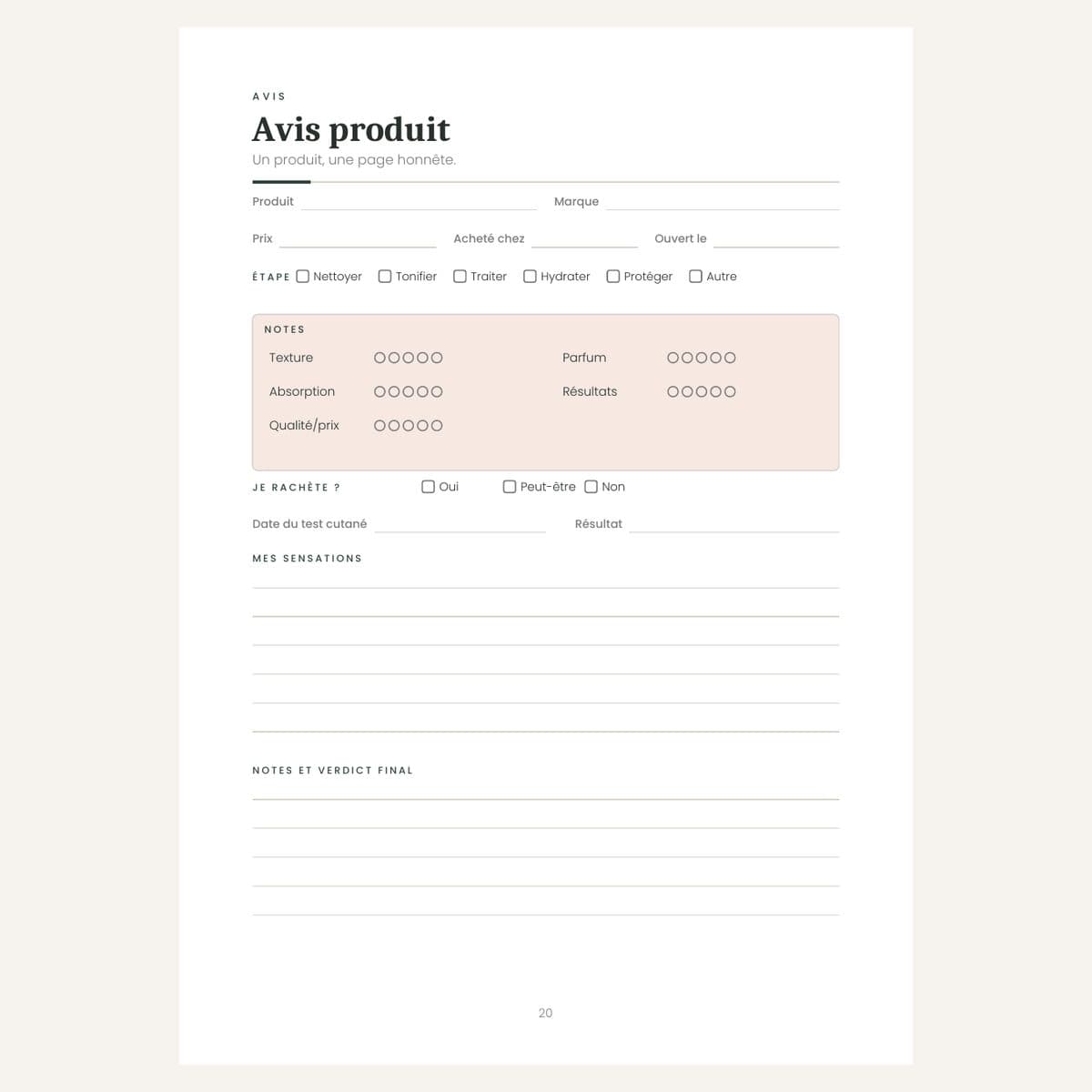 Fiche d'avis produit du Skincare Journal