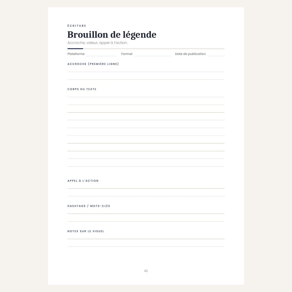 Brouillon de légende du 90-Day Content Planner