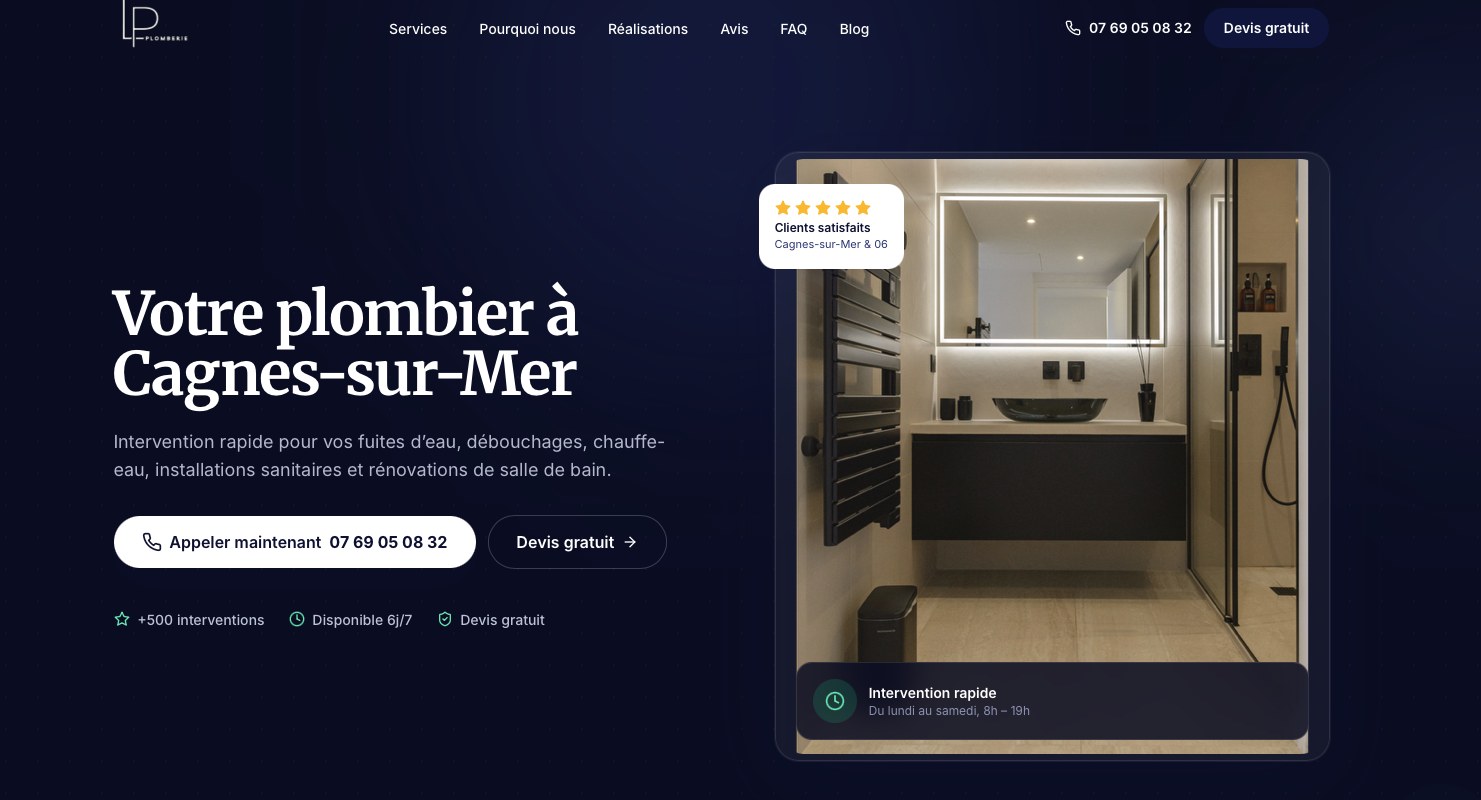 Capture du site LP Plomberie sur ordinateur