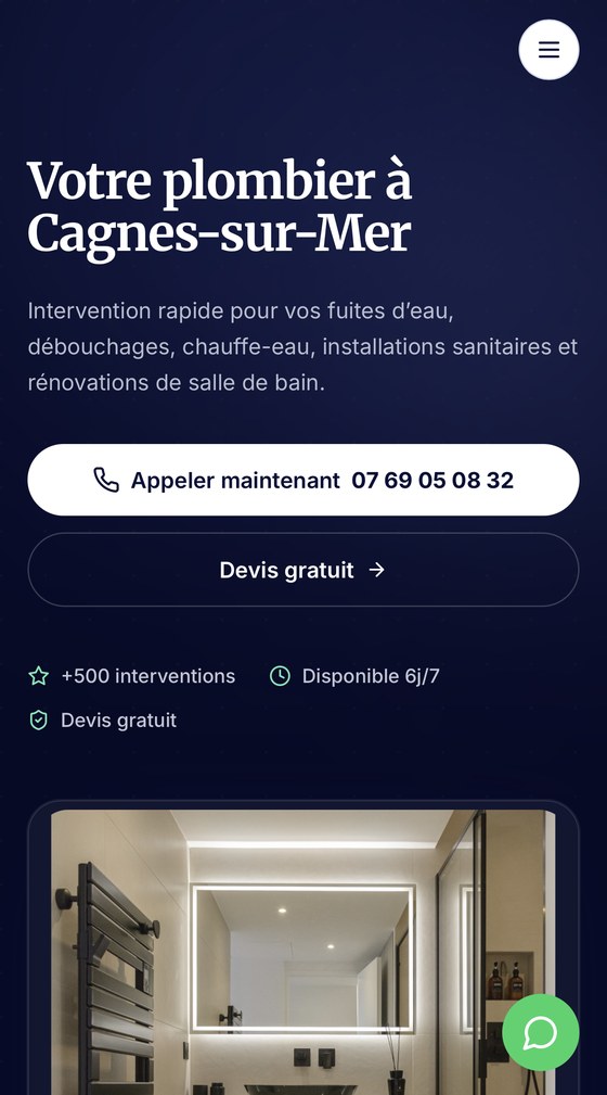 Capture du site LP Plomberie sur mobile
